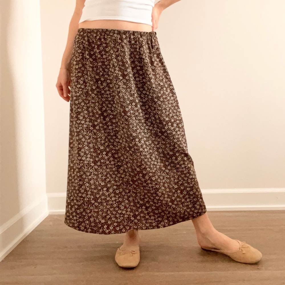 Vintage Brown Floral Midi Skirt
